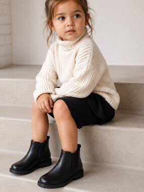 Cat & Jack Brandy Chelsea Ankle Boots Black Size 9 & 11 Kids Faux Leather Zip